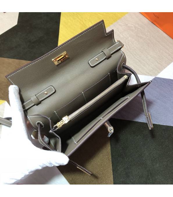 Hermes Kelly Woc Classique Elephant Grey Original Epsom Leather Golden Metal To Go Wallet