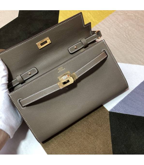 Hermes Kelly Woc Classique Elephant Grey Original Epsom Leather Golden Metal To Go Wallet