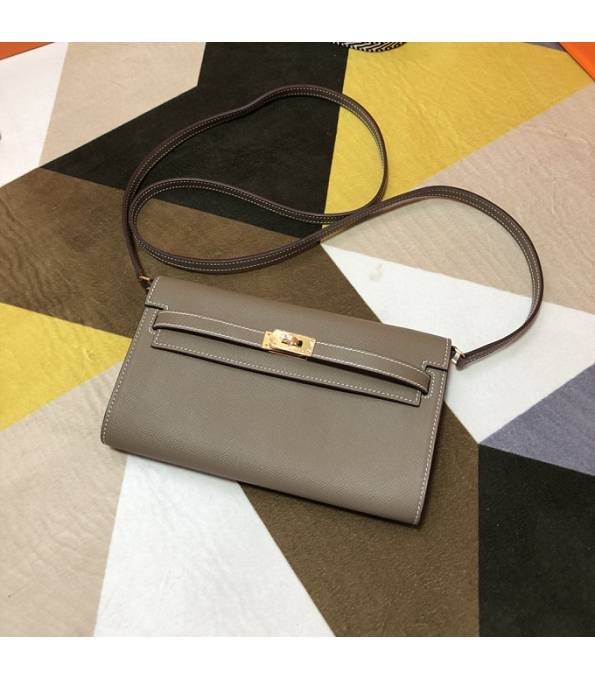 Hermes Kelly Woc Classique Elephant Grey Original Epsom Leather Golden Metal To Go Wallet
