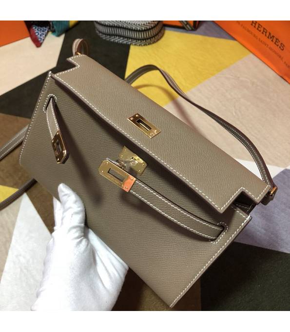 Hermes Kelly Woc Classique Elephant Grey Original Epsom Leather Golden Metal To Go Wallet