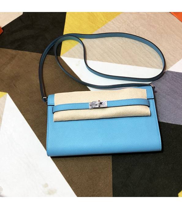 Hermes Kelly Woc Classique North Blue Original Epsom Leather Silver Metal To Go Wallet