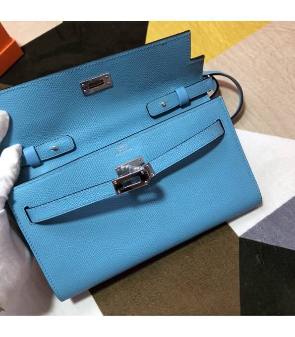 Hermes Kelly Woc Classique North Blue Original Epsom Leather Silver Metal To Go Wallet