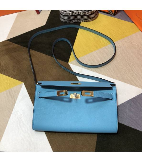 Hermes Kelly Woc Classique North Blue Original Epsom Leather Golden Metal To Go Wallet