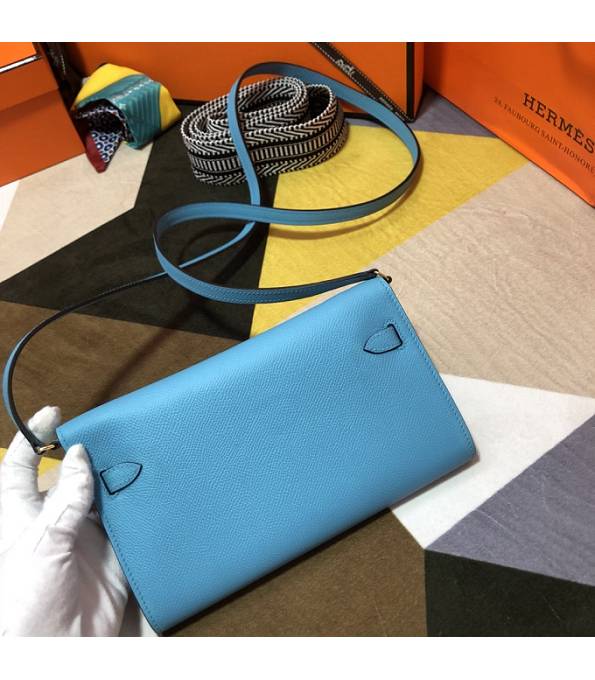 Hermes Kelly Woc Classique North Blue Original Epsom Leather Golden Metal To Go Wallet