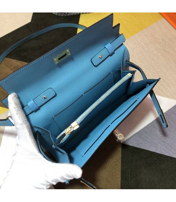 Hermes Kelly Woc Classique North Blue Original Epsom Leather Golden Metal To Go Wallet