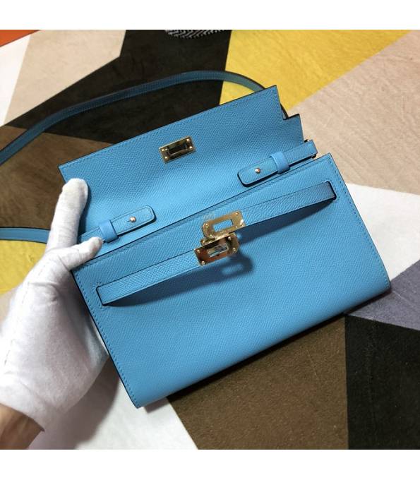 Hermes Kelly Woc Classique North Blue Original Epsom Leather Golden Metal To Go Wallet