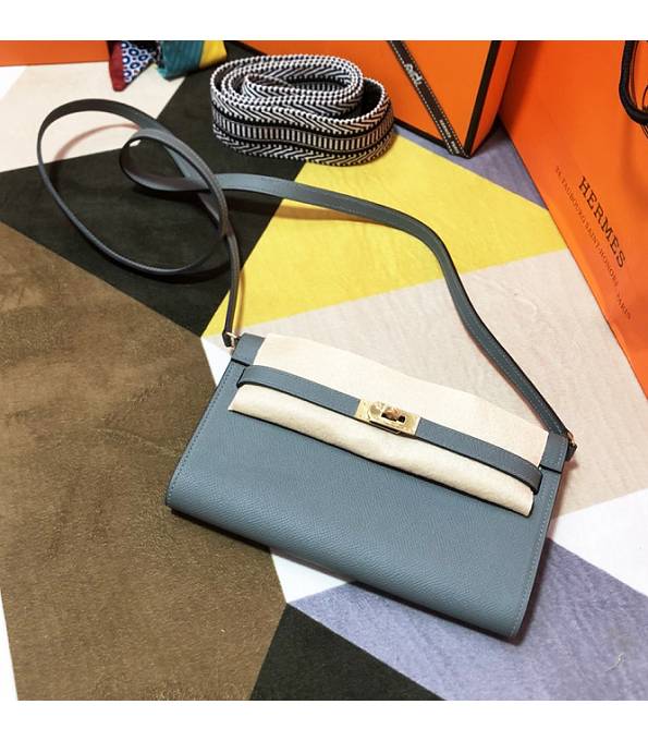 Hermes Kelly Woc Classique Etain Grey Original Epsom Leather Golden Metal To Go Wallet