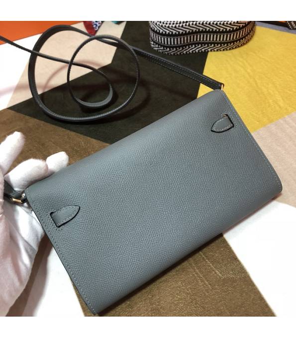 Hermes Kelly Woc Classique Etain Grey Original Epsom Leather Golden Metal To Go Wallet