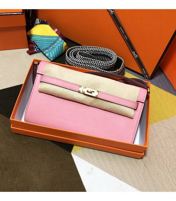 Hermes Kelly Woc Classique Cherry Pink Original Epsom Leather Golden Metal To Go Wallet