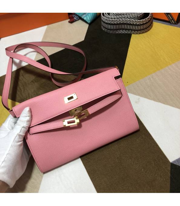 Hermes Kelly Woc Classique Cherry Pink Original Epsom Leather Golden Metal To Go Wallet