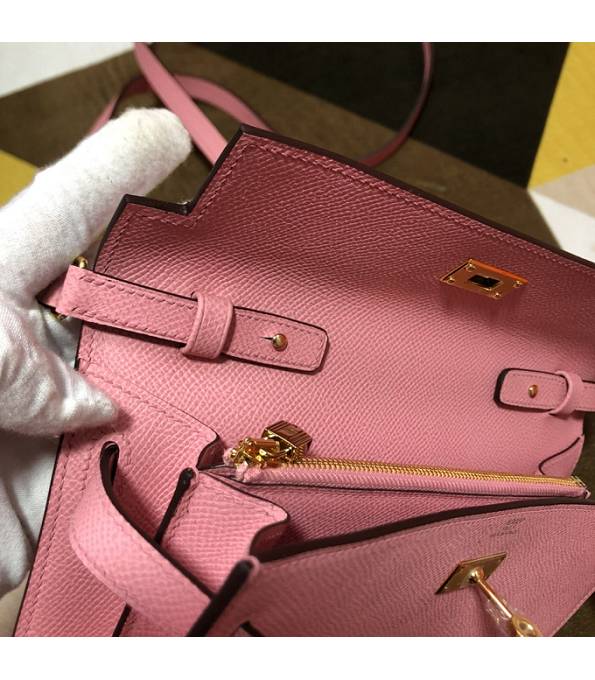 Hermes Kelly Woc Classique Cherry Pink Original Epsom Leather Golden Metal To Go Wallet