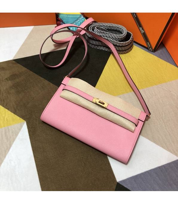 Hermes Kelly Woc Classique Cherry Pink Original Epsom Leather Golden Metal To Go Wallet