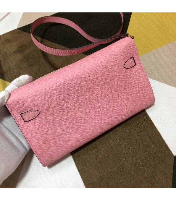 Hermes Kelly Woc Classique Cherry Pink Original Epsom Leather Golden Metal To Go Wallet