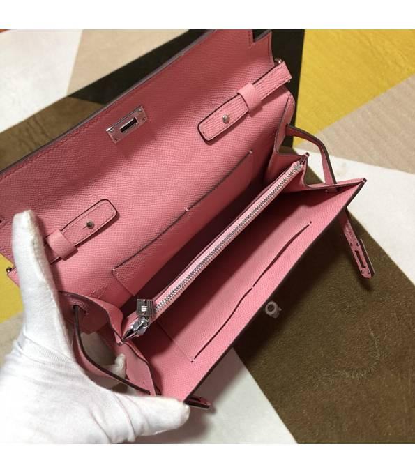 Hermes Kelly Woc Classique Cherry Pink Original Epsom Leather Silver Metal To Go Wallet