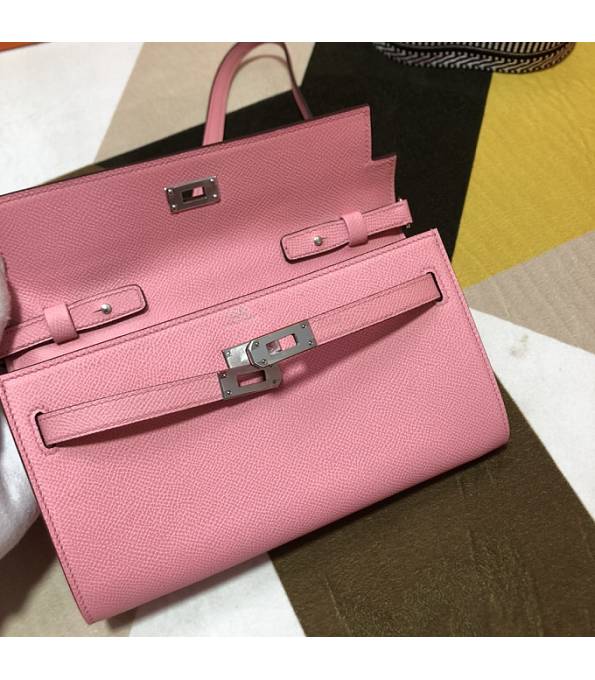 Hermes Kelly Woc Classique Cherry Pink Original Epsom Leather Silver Metal To Go Wallet