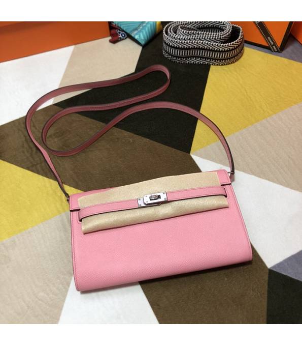 Hermes Kelly Woc Classique Cherry Pink Original Epsom Leather Silver Metal To Go Wallet