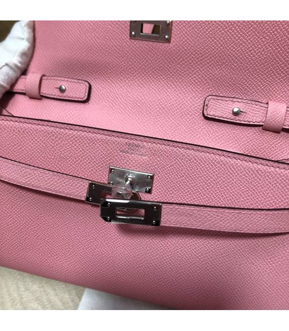 Hermes Kelly Woc Classique Cherry Pink Original Epsom Leather Silver Metal To Go Wallet