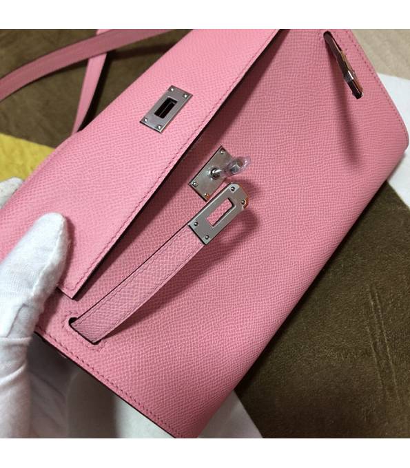 Hermes Kelly Woc Classique Cherry Pink Original Epsom Leather Silver Metal To Go Wallet