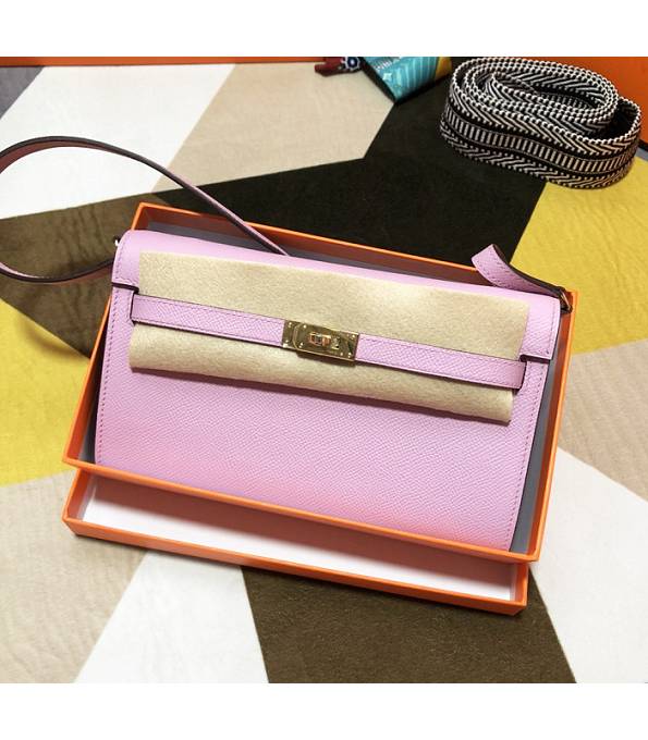 Hermes Kelly Woc Classique Pink Original Epsom Leather Golden Metal To Go Wallet