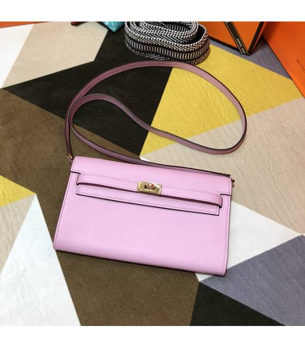 Hermes Kelly Woc Classique Pink Original Epsom Leather Golden Metal To Go Wallet