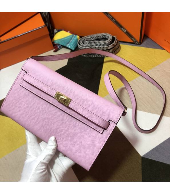 Hermes Kelly Woc Classique Pink Original Epsom Leather Golden Metal To Go Wallet