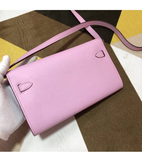 Hermes Kelly Woc Classique Pink Original Epsom Leather Golden Metal To Go Wallet