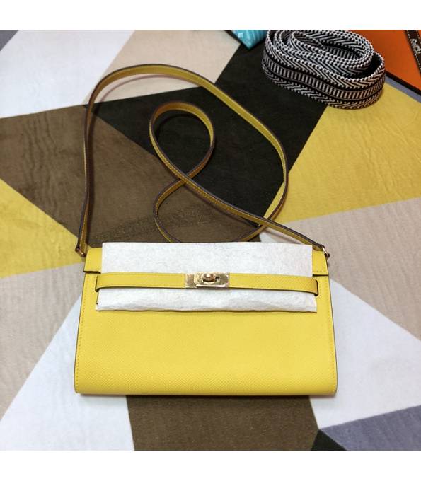Hermes Kelly Woc Classique Lemon Yellow Original Epsom Leather Golden Metal To Go Wallet