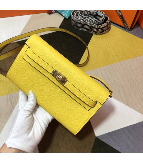 Hermes Kelly Woc Classique Lemon Yellow Original Epsom Leather Golden Metal To Go Wallet