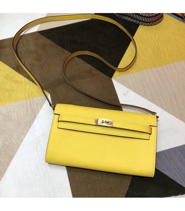 Hermes Kelly Woc Classique Lemon Yellow Original Epsom Leather Golden Metal To Go Wallet