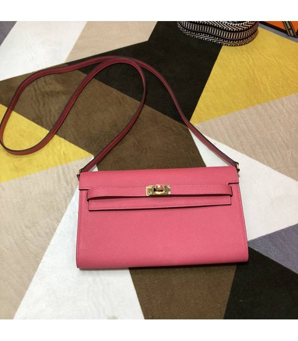 Hermes Kelly Woc Classique Lipstick Pink Original Epsom Leather Golden Metal To Go Wallet