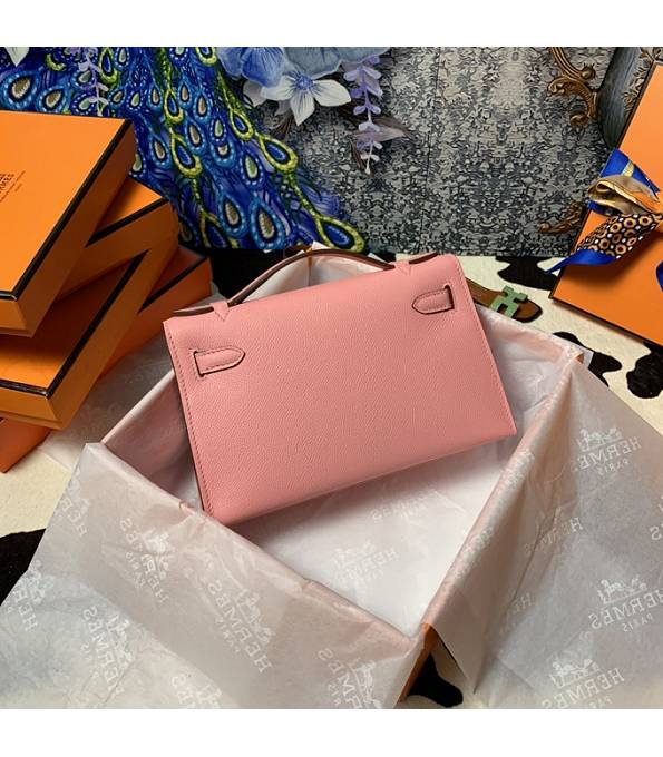 Hermes Kelly Pochette 22cm Bag Pink Original Epsom Palm Leather Golden Metal
