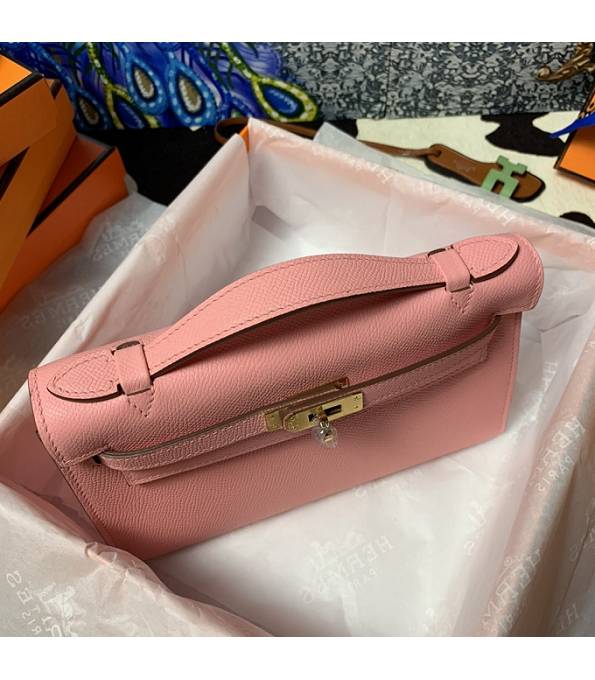 Hermes Kelly Pochette 22cm Bag Pink Original Epsom Palm Leather Golden Metal