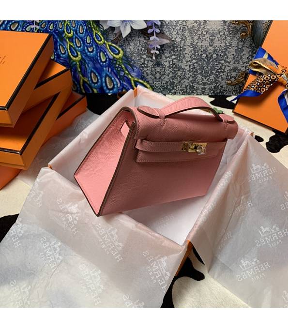 Hermes Kelly Pochette 22cm Bag Pink Original Epsom Palm Leather Golden Metal