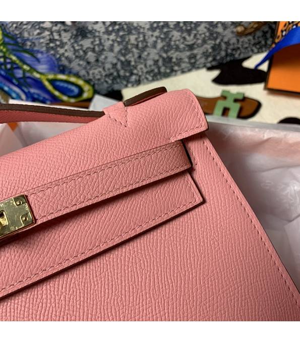 Hermes Kelly Pochette 22cm Bag Pink Original Epsom Palm Leather Golden Metal
