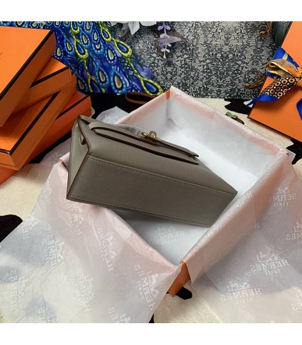 Hermes Kelly Pochette 22cm Bag Grey Original Epsom Palm Leather Golden Metal