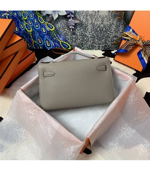 Hermes Kelly Pochette 22cm Bag Grey Original Epsom Palm Leather Golden Metal