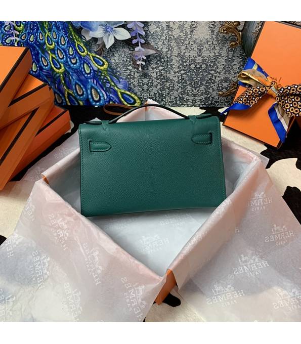 Hermes Kelly Pochette 22cm Bag Peacock Green Original Epsom Palm Leather Golden Metal
