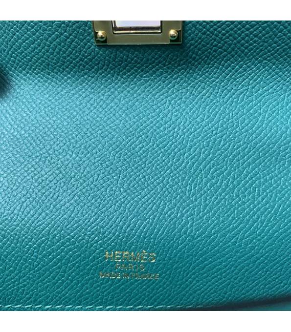 Hermes Kelly Pochette 22cm Bag Peacock Green Original Epsom Palm Leather Golden Metal