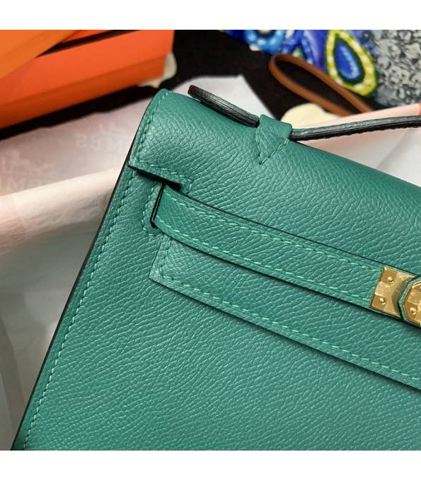 Hermes Kelly Pochette 22cm Bag Peacock Green Original Epsom Palm Leather Golden Metal