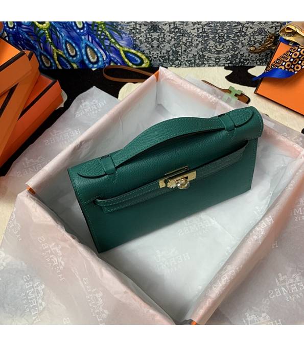 Hermes Kelly Pochette 22cm Bag Peacock Green Original Epsom Palm Leather Golden Metal