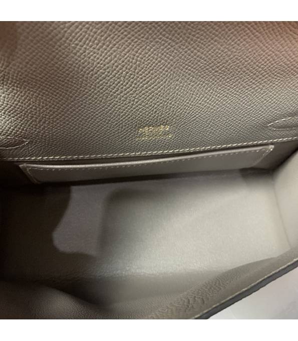 Hermes Kelly Pochette 22cm Bag Etain Grey Original Epsom Palm Leather Golden Metal