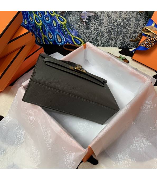 Hermes Kelly Pochette 22cm Bag Etain Grey Original Epsom Palm Leather Golden Metal