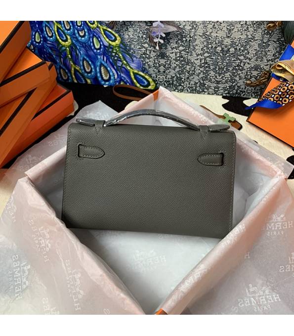 Hermes Kelly Pochette 22cm Bag Etain Grey Original Epsom Palm Leather Golden Metal