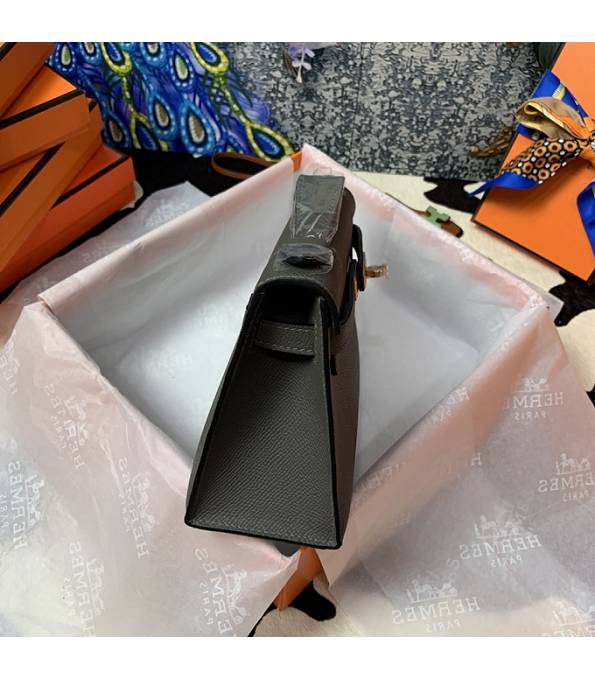 Hermes Kelly Pochette 22cm Bag Etain Grey Original Epsom Palm Leather Golden Metal