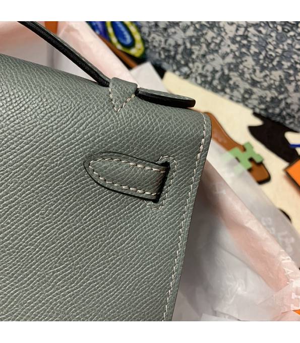 Hermes Kelly Pochette 22cm Bag Almond Green Original Epsom Palm Leather Golden Metal