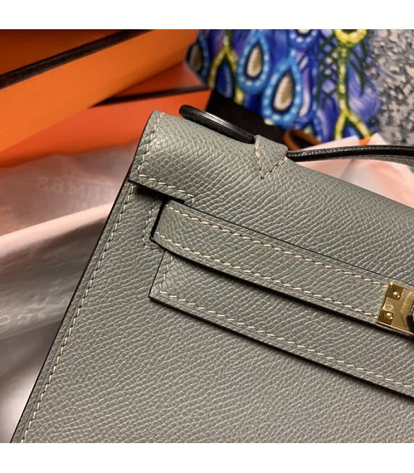 Hermes Kelly Pochette 22cm Bag Almond Green Original Epsom Palm Leather Golden Metal