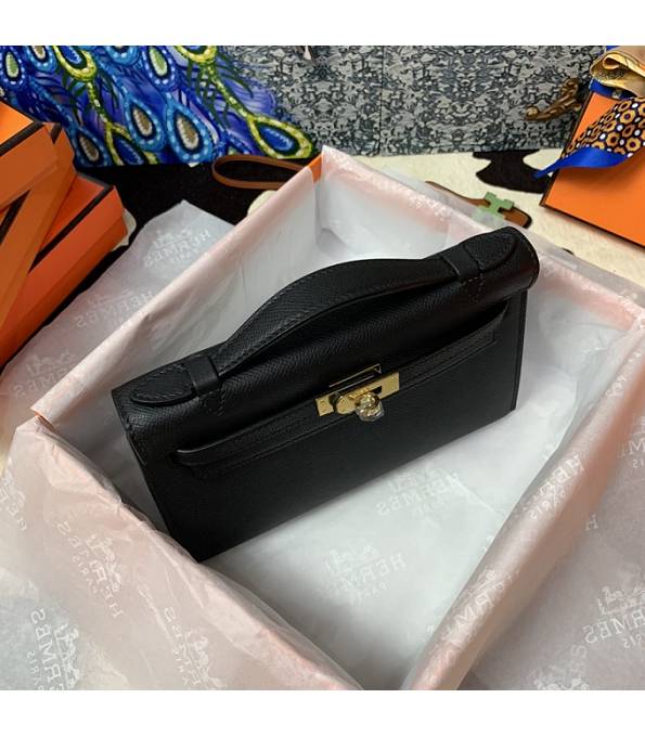 Hermes Kelly Pochette 22cm Bag Black Original Epsom Palm Leather Golden Metal