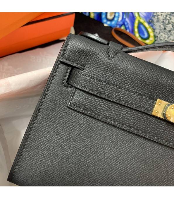 Hermes Kelly Pochette 22cm Bag Black Original Epsom Palm Leather Golden Metal