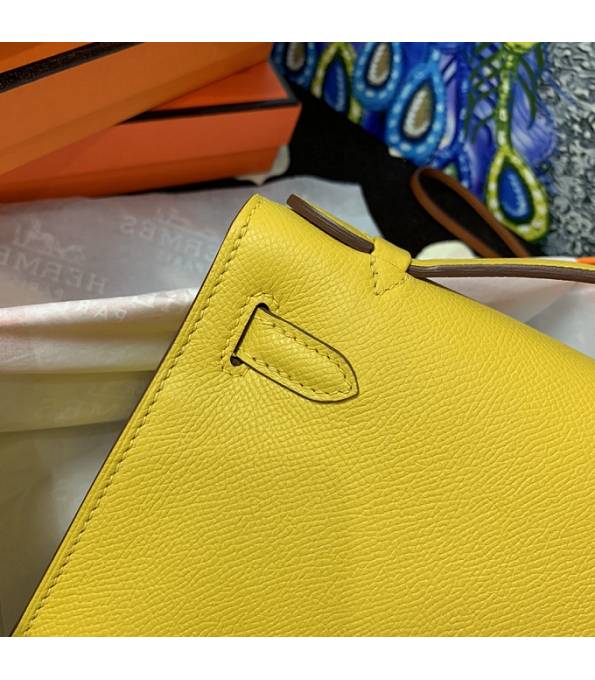 Hermes Kelly Pochette 22cm Bag Amber Yellow Original Epsom Palm Leather Golden Metal