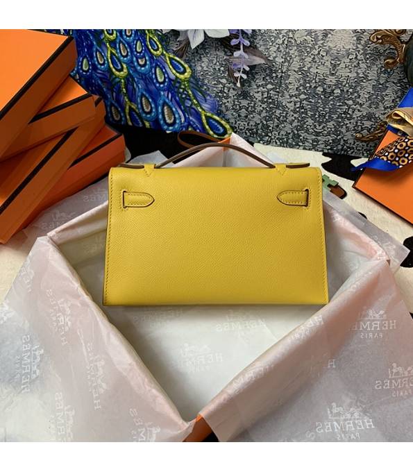Hermes Kelly Pochette 22cm Bag Amber Yellow Original Epsom Palm Leather Golden Metal